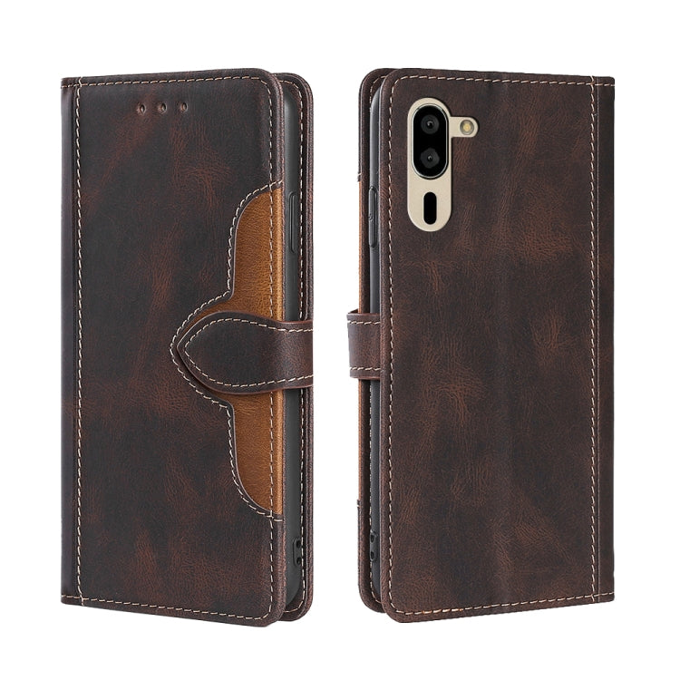 For Sharp Simple Sumaho 5 Skin Feel Straw Hat Magnetic Buckle Leather Phone Case