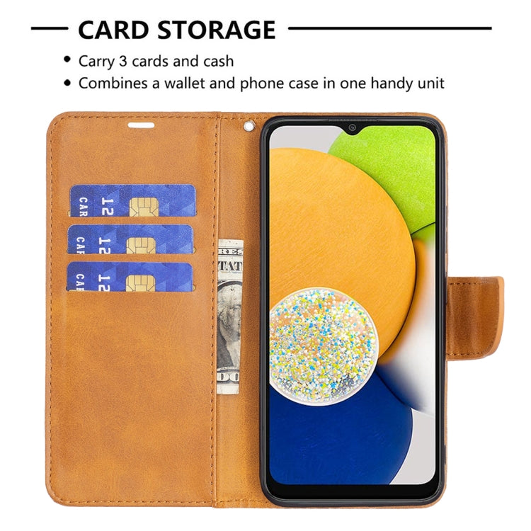 For Samsung Galaxy A03 166mm Lambskin Texture Pure Color Flip Leather Phone Case