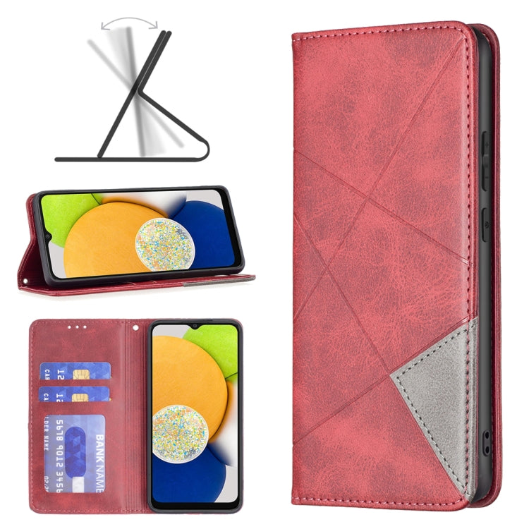 For Samsung Galaxy A03 166mm Rhombus Texture Magnetic Leather Phone Case
