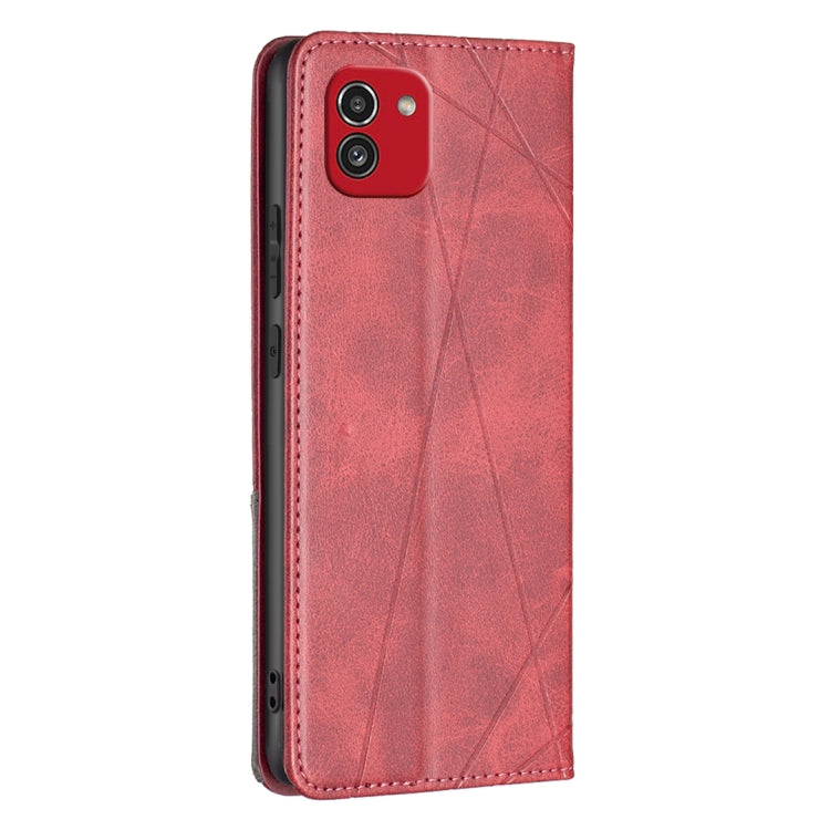 For Samsung Galaxy A03 166mm Rhombus Texture Magnetic Leather Phone Case