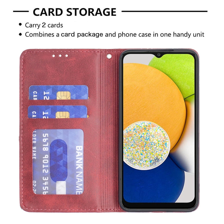 For Samsung Galaxy A03 166mm Rhombus Texture Magnetic Leather Phone Case