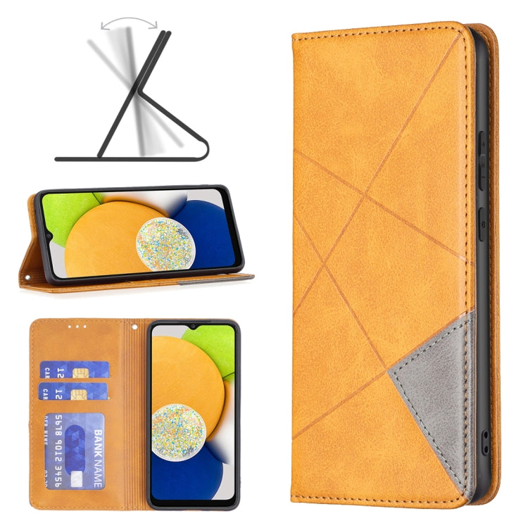 For Samsung Galaxy A03 166mm Rhombus Texture Magnetic Leather Phone Case