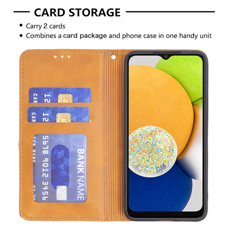 For Samsung Galaxy A03 166mm Rhombus Texture Magnetic Leather Phone Case