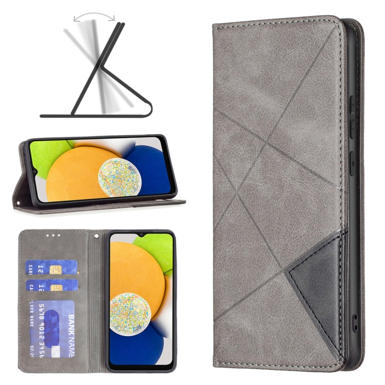 For Samsung Galaxy A03 166mm Rhombus Texture Magnetic Leather Phone Case