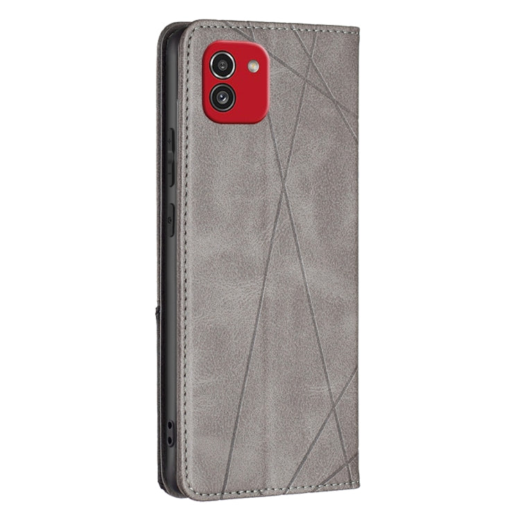 For Samsung Galaxy A03 166mm Rhombus Texture Magnetic Leather Phone Case