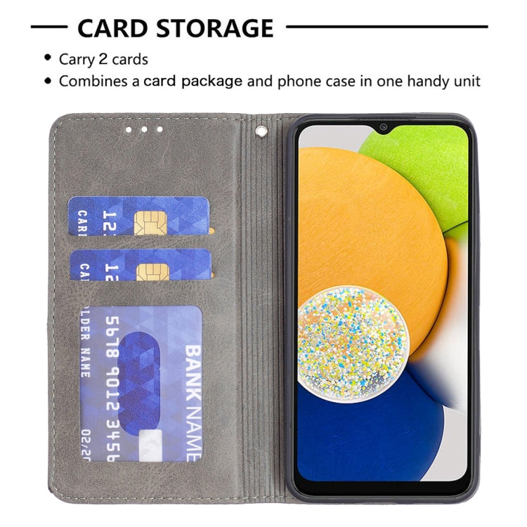 For Samsung Galaxy A03 166mm Rhombus Texture Magnetic Leather Phone Case