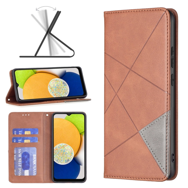 For Samsung Galaxy A03 166mm Rhombus Texture Magnetic Leather Phone Case