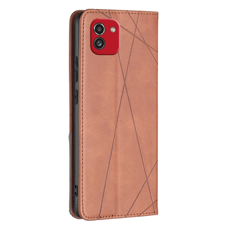For Samsung Galaxy A03 166mm Rhombus Texture Magnetic Leather Phone Case