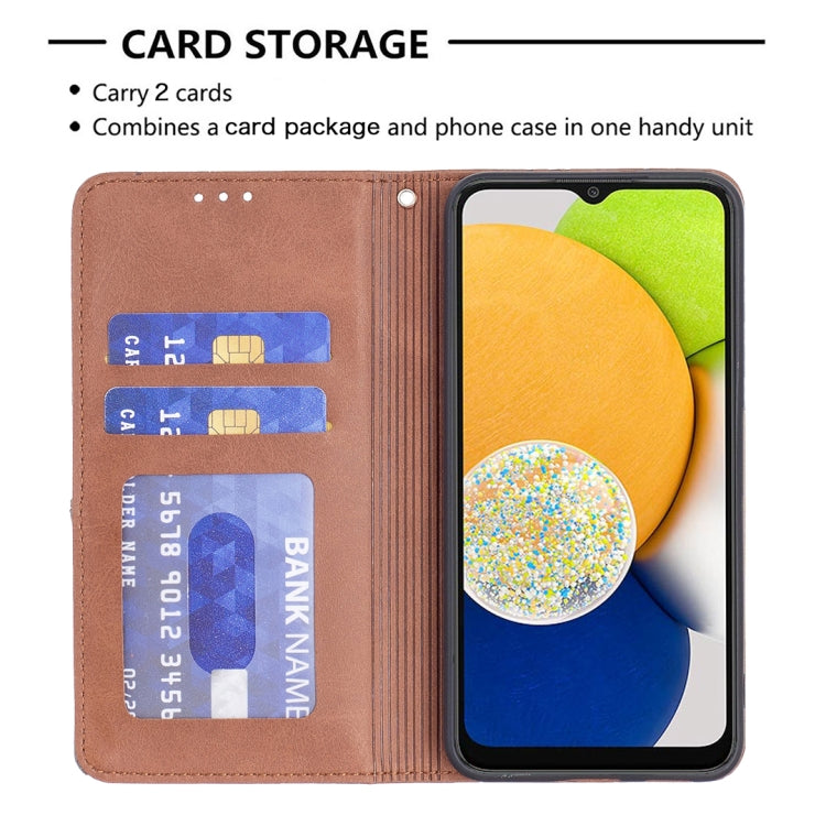 For Samsung Galaxy A03 166mm Rhombus Texture Magnetic Leather Phone Case
