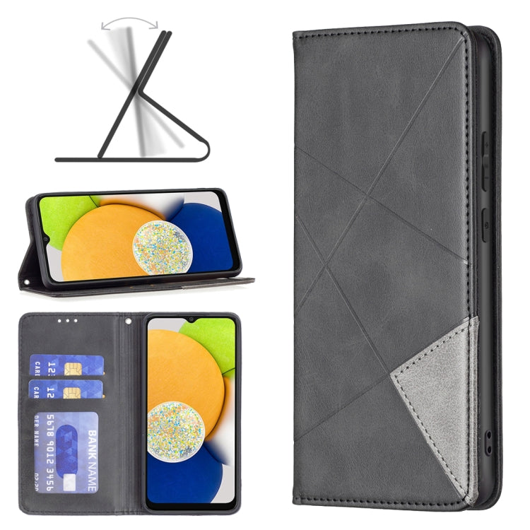 For Samsung Galaxy A03 166mm Rhombus Texture Magnetic Leather Phone Case