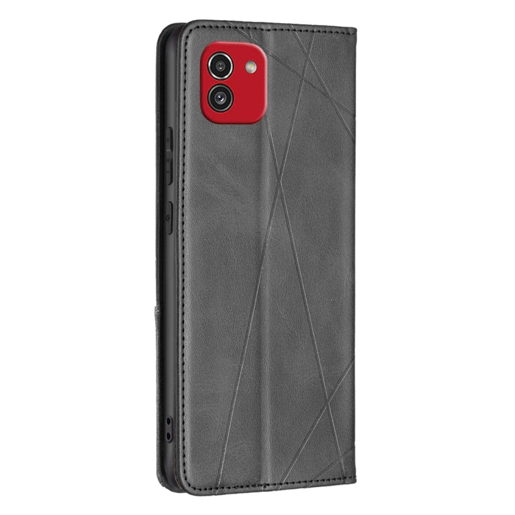 For Samsung Galaxy A03 166mm Rhombus Texture Magnetic Leather Phone Case