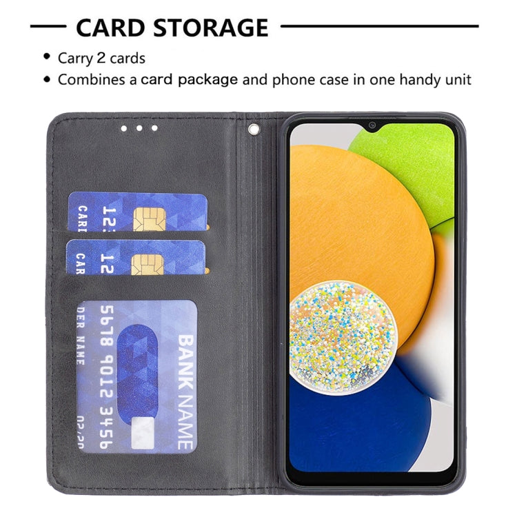 For Samsung Galaxy A03 166mm Rhombus Texture Magnetic Leather Phone Case