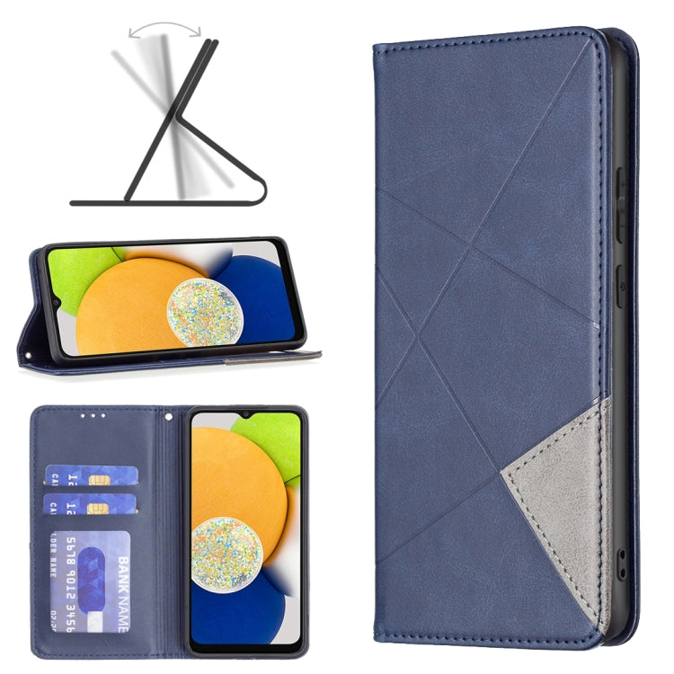 For Samsung Galaxy A03 166mm Rhombus Texture Magnetic Leather Phone Case