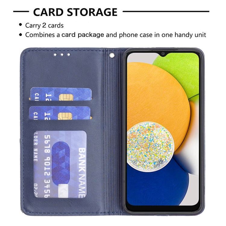 For Samsung Galaxy A03 166mm Rhombus Texture Magnetic Leather Phone Case