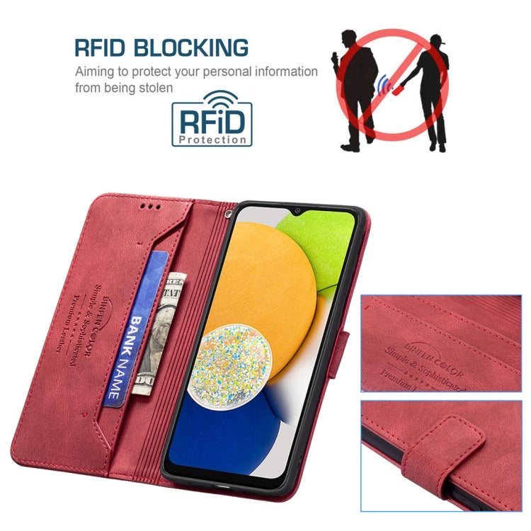 For Samsung Galaxy A03 166mm BF09 Magnetic Buckle RFID Flip Leather Phone Case
