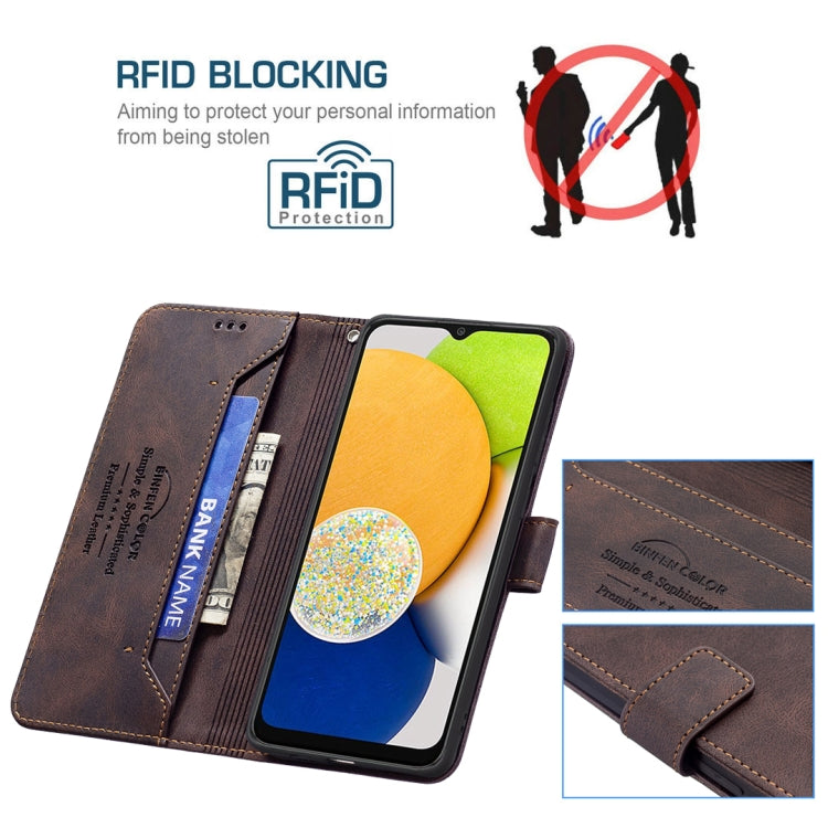 For Samsung Galaxy A03 166mm BF09 Magnetic Buckle RFID Flip Leather Phone Case