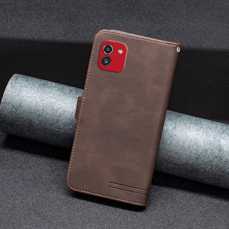 For Samsung Galaxy A03 166mm BF09 Magnetic Buckle RFID Flip Leather Phone Case