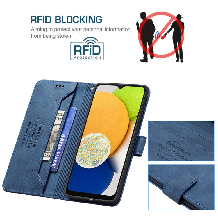 For Samsung Galaxy A03 166mm BF09 Magnetic Buckle RFID Flip Leather Phone Case