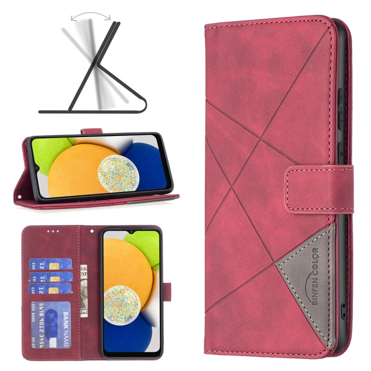 For Samsung Galaxy A03 166mm BF05 Magnetic Buckle Rhombus Texture Leather Phone Case