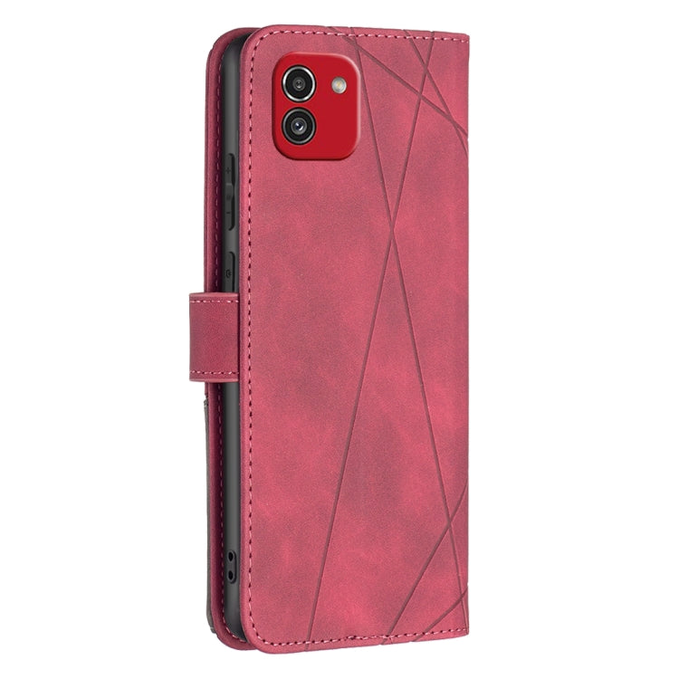 For Samsung Galaxy A03 166mm BF05 Magnetic Buckle Rhombus Texture Leather Phone Case