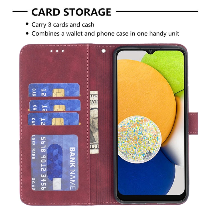 For Samsung Galaxy A03 166mm BF05 Magnetic Buckle Rhombus Texture Leather Phone Case