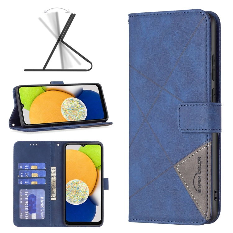 For Samsung Galaxy A03 166mm BF05 Magnetic Buckle Rhombus Texture Leather Phone Case