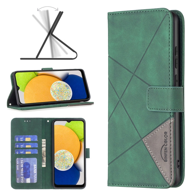 For Samsung Galaxy A03 166mm BF05 Magnetic Buckle Rhombus Texture Leather Phone Case