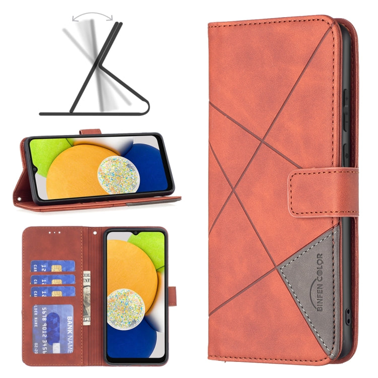 For Samsung Galaxy A03 166mm BF05 Magnetic Buckle Rhombus Texture Leather Phone Case