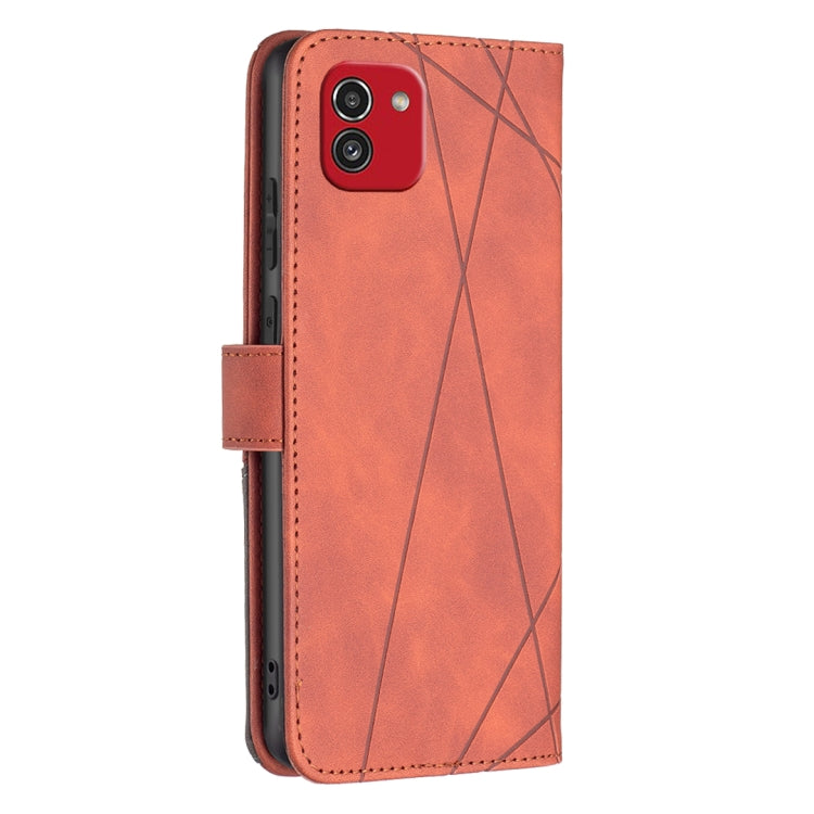 For Samsung Galaxy A03 166mm BF05 Magnetic Buckle Rhombus Texture Leather Phone Case