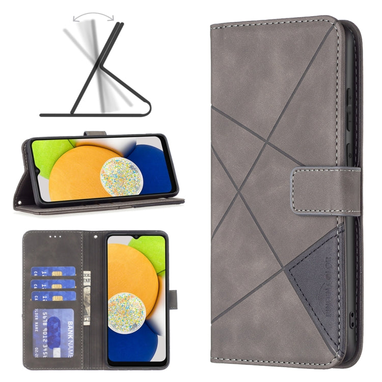 For Samsung Galaxy A03 166mm BF05 Magnetic Buckle Rhombus Texture Leather Phone Case