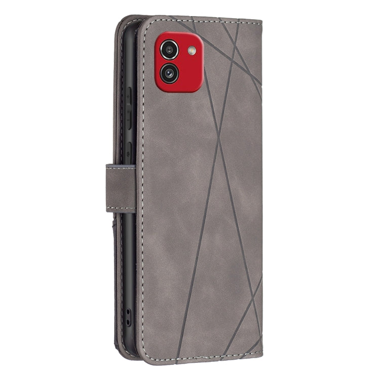 For Samsung Galaxy A03 166mm BF05 Magnetic Buckle Rhombus Texture Leather Phone Case