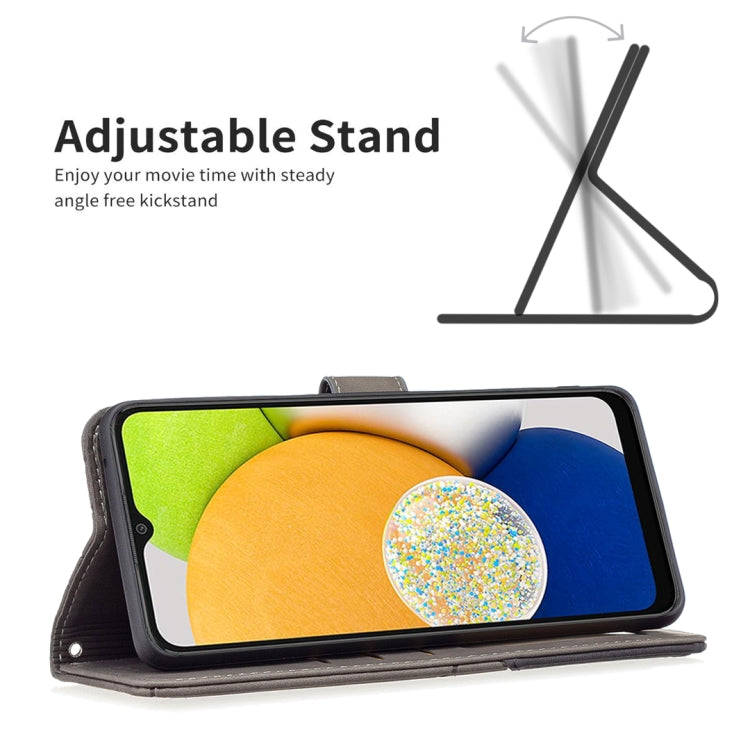 For Samsung Galaxy A03 166mm BF05 Magnetic Buckle Rhombus Texture Leather Phone Case