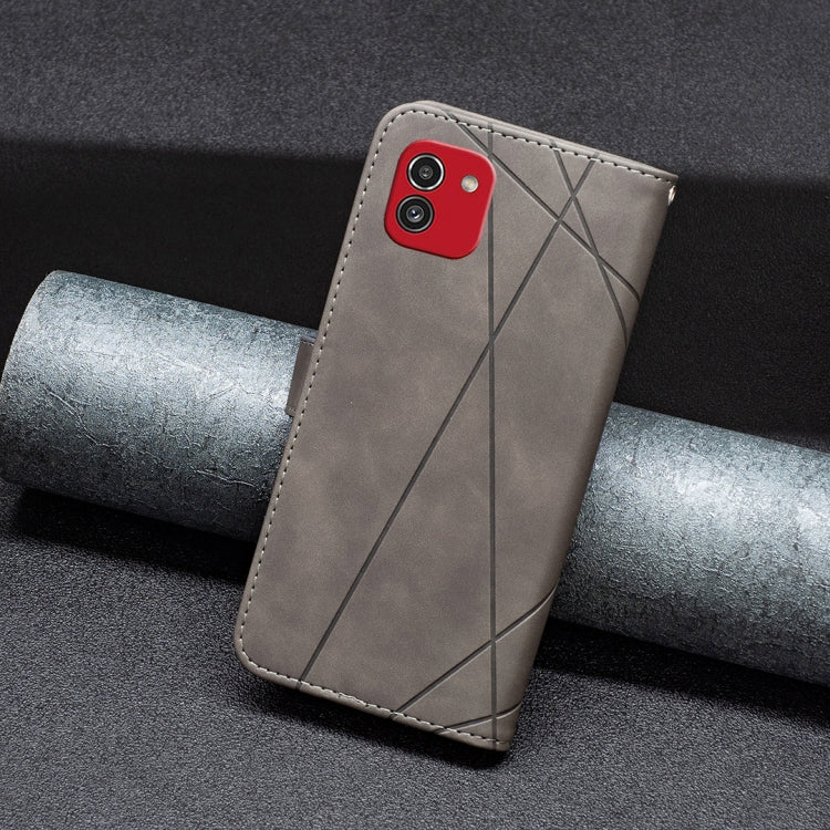 For Samsung Galaxy A03 166mm BF05 Magnetic Buckle Rhombus Texture Leather Phone Case