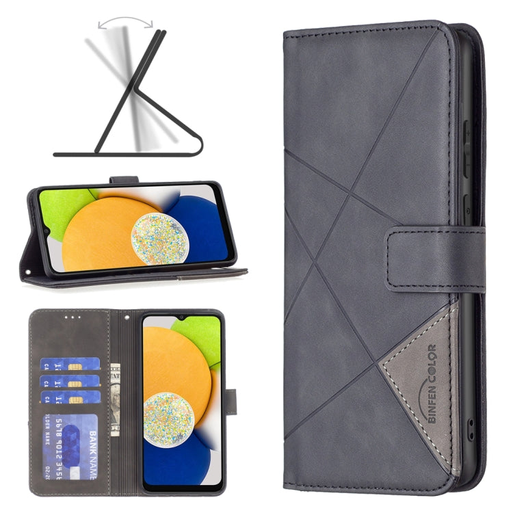 For Samsung Galaxy A03 166mm BF05 Magnetic Buckle Rhombus Texture Leather Phone Case