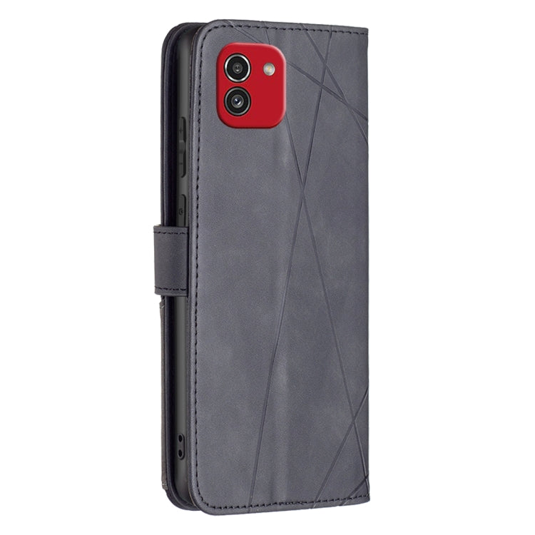For Samsung Galaxy A03 166mm BF05 Magnetic Buckle Rhombus Texture Leather Phone Case