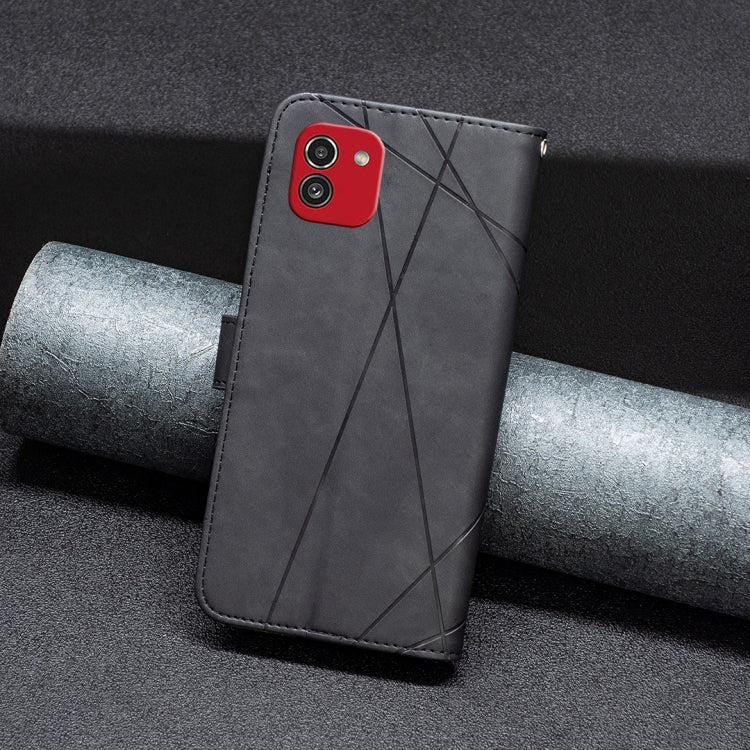 For Samsung Galaxy A03 166mm BF05 Magnetic Buckle Rhombus Texture Leather Phone Case