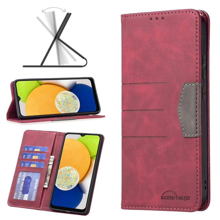 For Samsung Galaxy A03 166mm BF10 Color Block Magnetic Flip Leather Phone Case