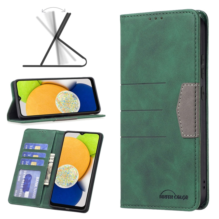 For Samsung Galaxy A03 166mm BF10 Color Block Magnetic Flip Leather Phone Case