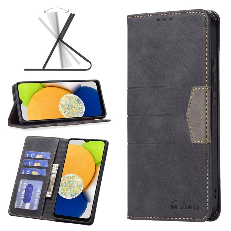 For Samsung Galaxy A03 166mm BF10 Color Block Magnetic Flip Leather Phone Case