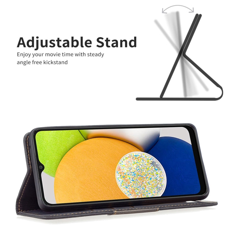 For Samsung Galaxy A03 166mm BF10 Color Block Magnetic Flip Leather Phone Case