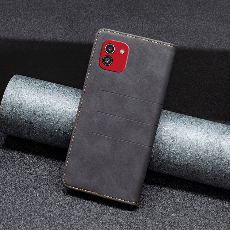 For Samsung Galaxy A03 166mm BF10 Color Block Magnetic Flip Leather Phone Case