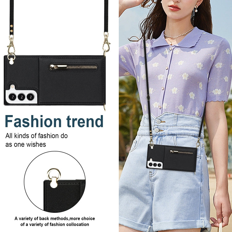 For Samsung Galaxy S21 FE 5G Cross-body Square Zipper Card Holder Bag Phone Case