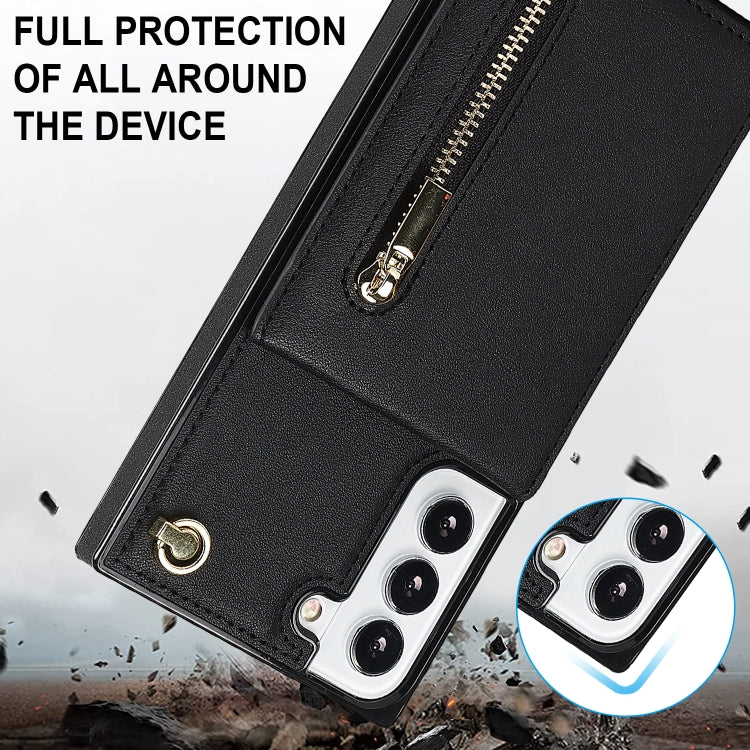 For Samsung Galaxy S21 FE 5G Cross-body Square Zipper Card Holder Bag Phone Case