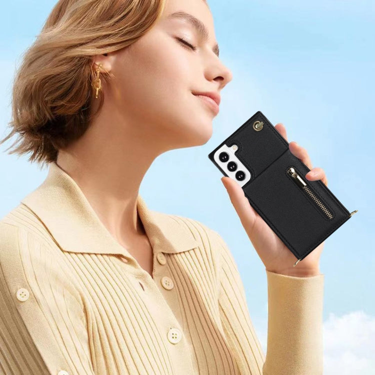 For Samsung Galaxy S21 FE 5G Cross-body Square Zipper Card Holder Bag Phone Case
