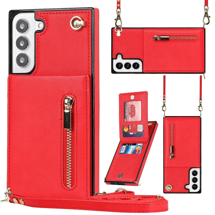 For Samsung Galaxy S21 FE 5G Cross-body Square Zipper Card Holder Bag Phone Case