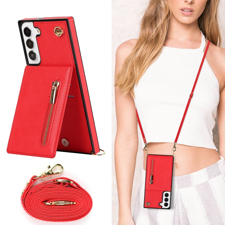 For Samsung Galaxy S21 FE 5G Cross-body Square Zipper Card Holder Bag Phone Case