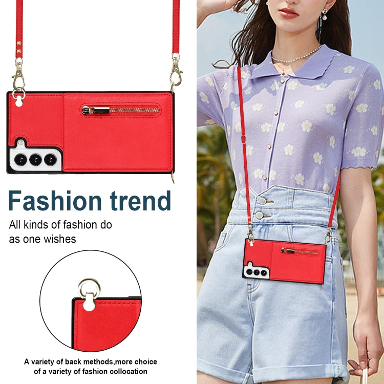 For Samsung Galaxy S21 FE 5G Cross-body Square Zipper Card Holder Bag Phone Case