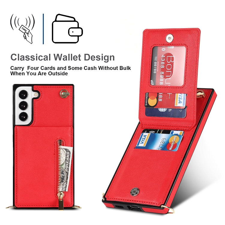 For Samsung Galaxy S21 FE 5G Cross-body Square Zipper Card Holder Bag Phone Case