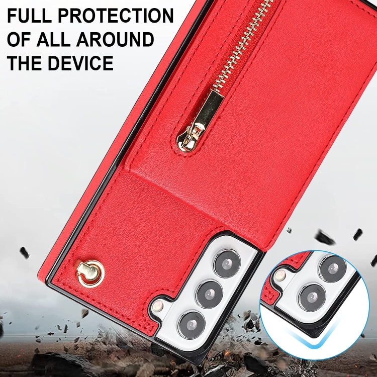 For Samsung Galaxy S21 FE 5G Cross-body Square Zipper Card Holder Bag Phone Case