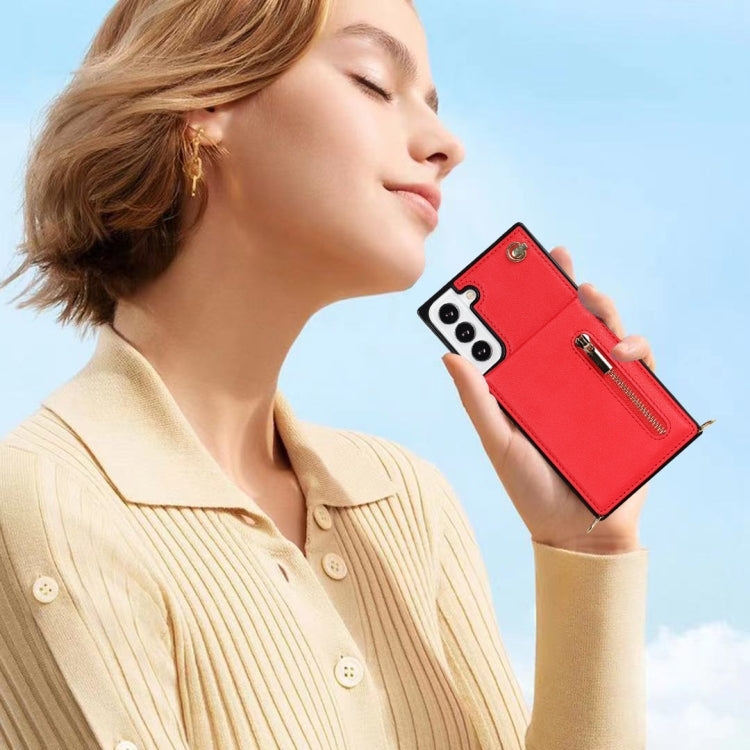 For Samsung Galaxy S21 FE 5G Cross-body Square Zipper Card Holder Bag Phone Case